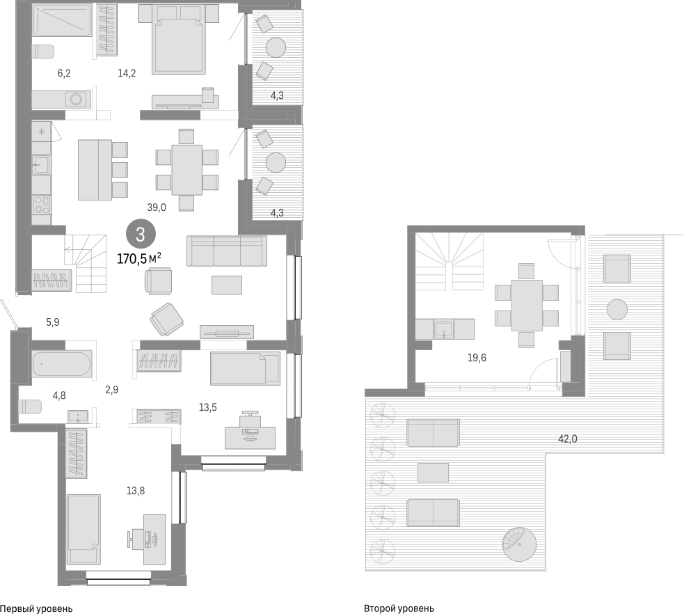 Планировка — Европейский берег, 4-комн., 120 м²