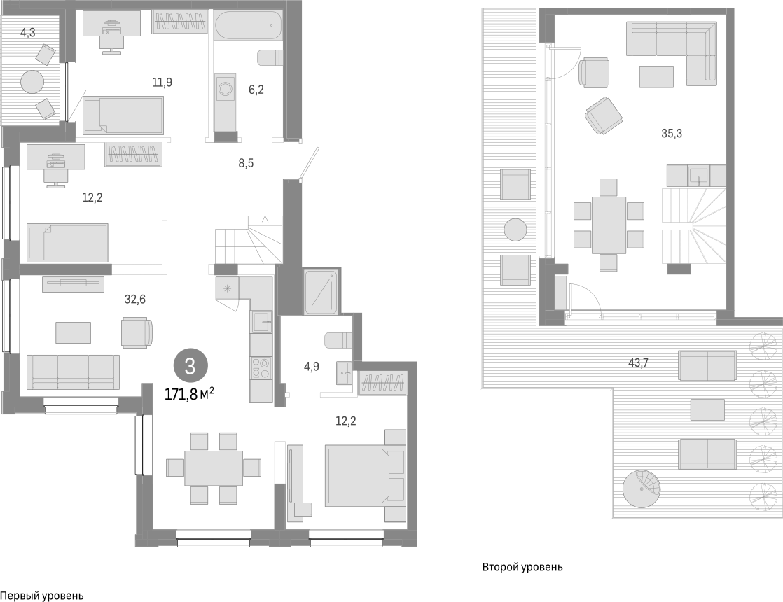 Планировка — Европейский берег, 4-комн., 124 м²