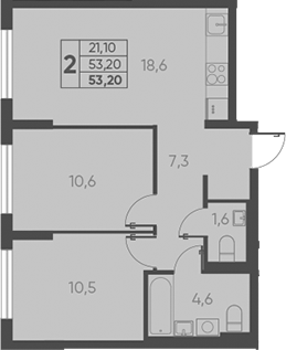Планировка — Барса, 3-комн., 53 м²