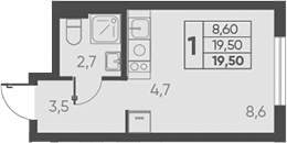 Планировка — Барса, Студия, 20 м²