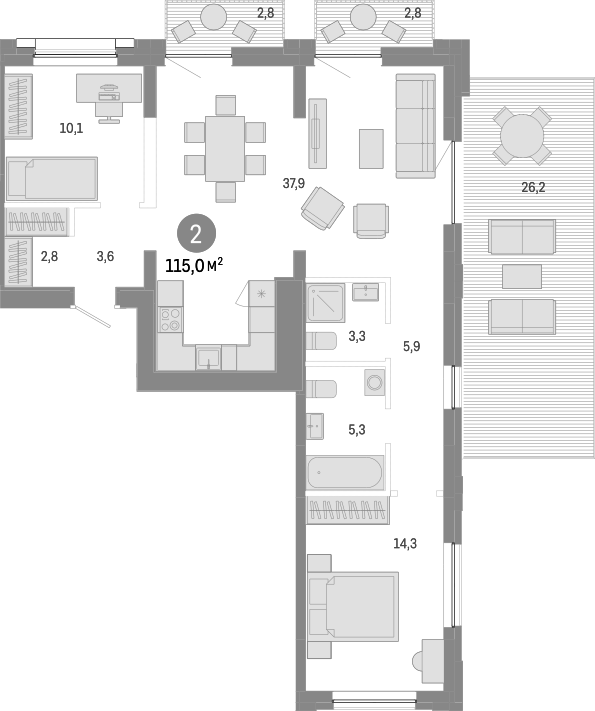 Планировка — Европейский берег, 3-комн., 83 м²