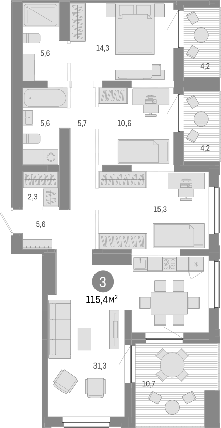 Планировка — Европейский берег, 4-комн., 96 м²