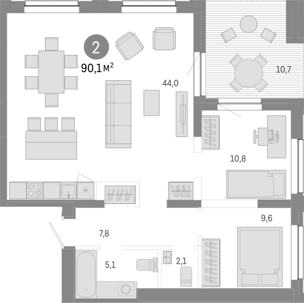 Планировка — Европейский берег, 3-комн., 79 м²