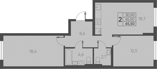 Планировка — Барса, 2-комн., 66 м²