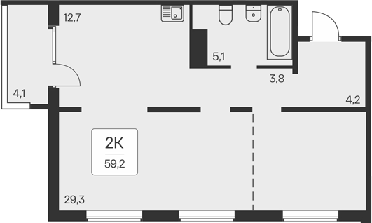 Планировка — Квартал на Игарской, 2-комн., 55 м²