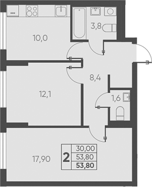 Планировка — Барса, 2-комн., 54 м²