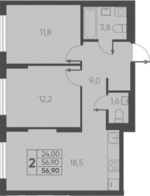 Планировка — Барса, 2-комн., 57 м²
