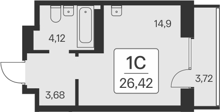 Планировка — Квартал на Игарской, Студия, 23 м²
