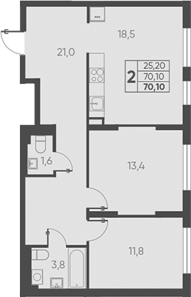 Планировка — Барса, 2-комн., 70 м²