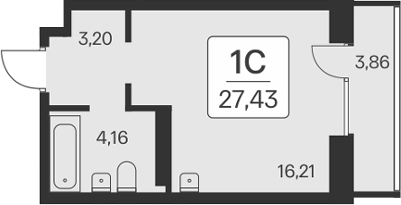 Планировка — Квартал на Игарской, Студия, 24 м²