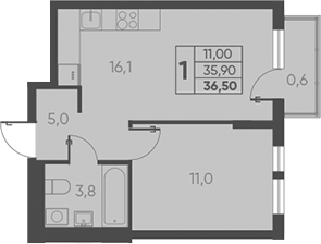 Планировка — Барса, 2-комн., 36 м²