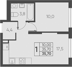 Планировка — Барса, 1-комн., 36 м²