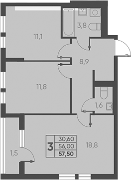 Планировка — Барса, 2-комн., 56 м²