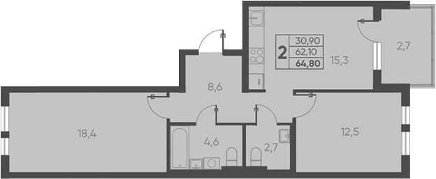 Планировка — Барса, 2-комн., 62 м²