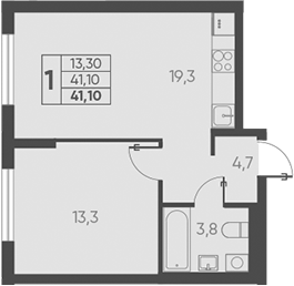 Планировка — Барса, 1-комн., 41 м²