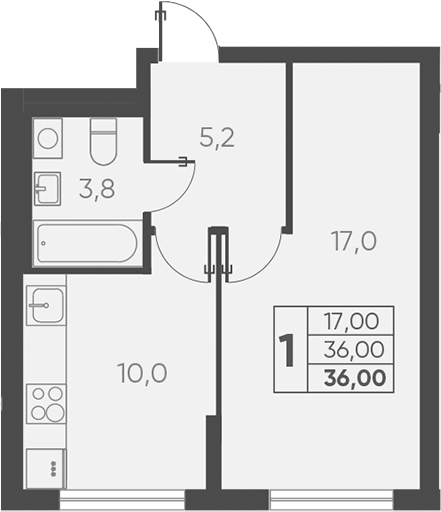 Планировка — Барса, 1-комн., 36 м²