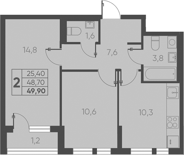 Планировка — Барса, 2-комн., 49 м²