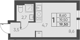 Планировка — Барса, Студия, 20 м²