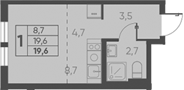 Планировка — Барса, Студия, 20 м²