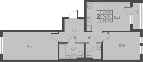 Планировка — Барса, 2-комн., 62 м²