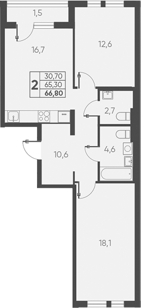 Планировка — Барса, 2-комн., 65 м²
