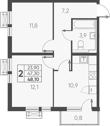 Планировка — Барса, 2-комн., 47 м²