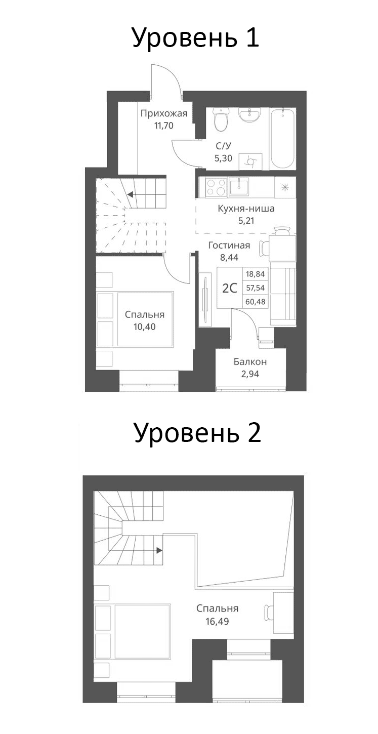 Планировка — Фора, 2-комн., 58 м²