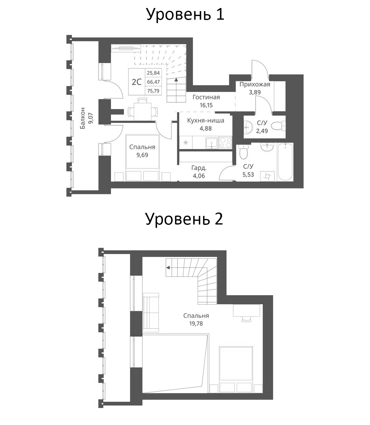 Планировка — Фора, 2-комн., 66 м²