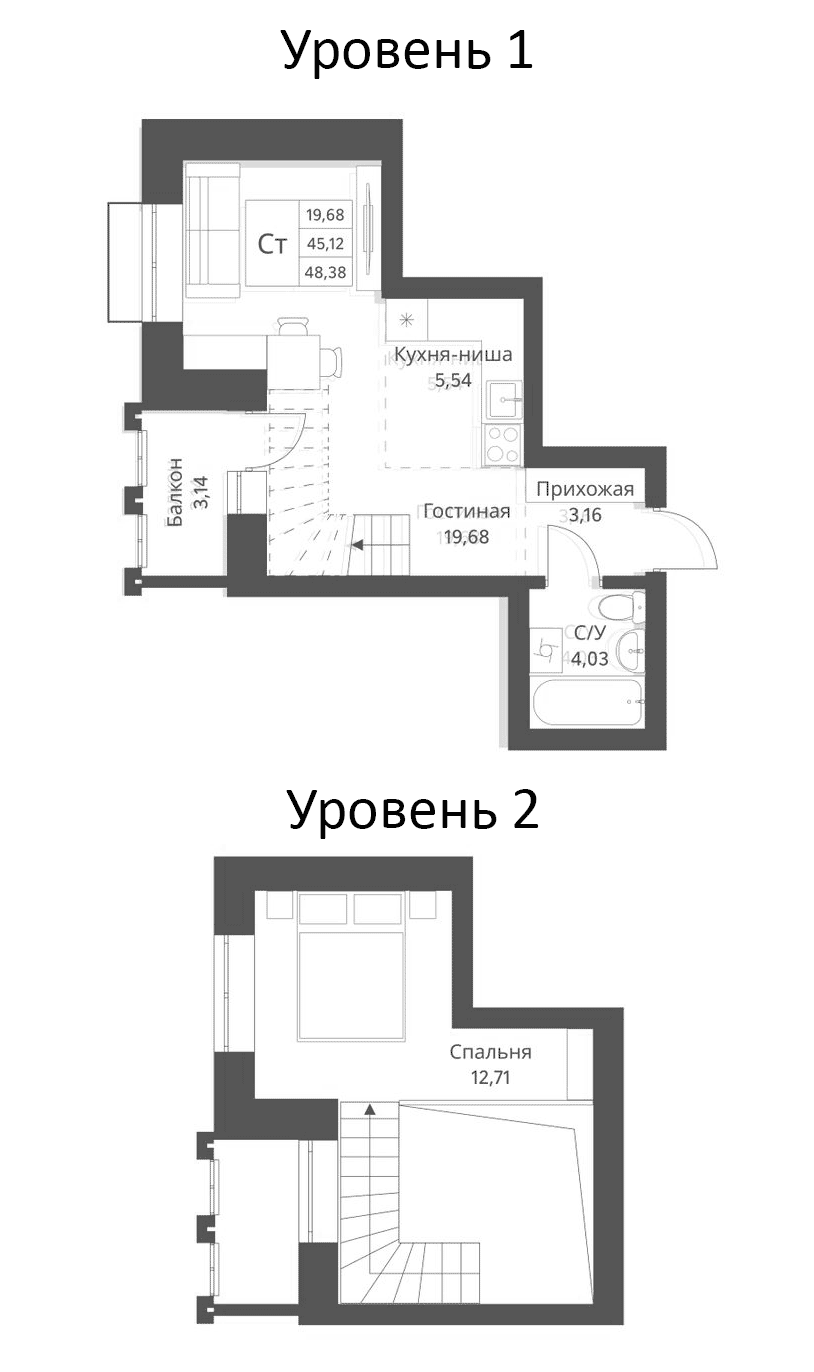 Планировка — Фора, 1-комн., 45 м²