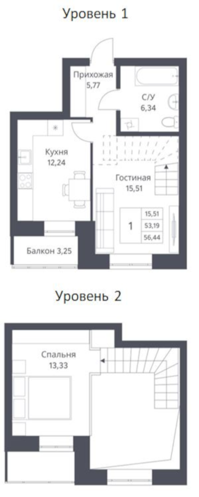 Планировка — Фора, 2-комн., 53 м²