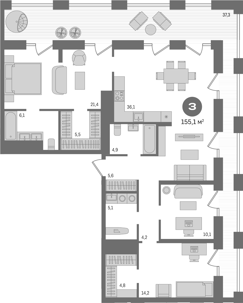 Планировка — Мылзавод, 4-комн., 118 м²
