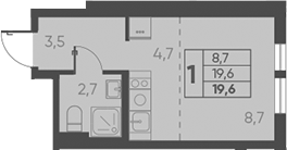 Планировка — Барса, Студия, 20 м²
