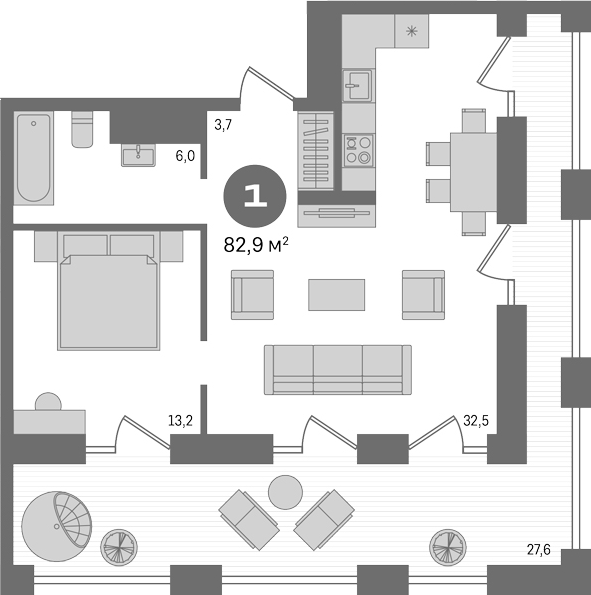 Планировка — Мылзавод, 2-комн., 55 м²