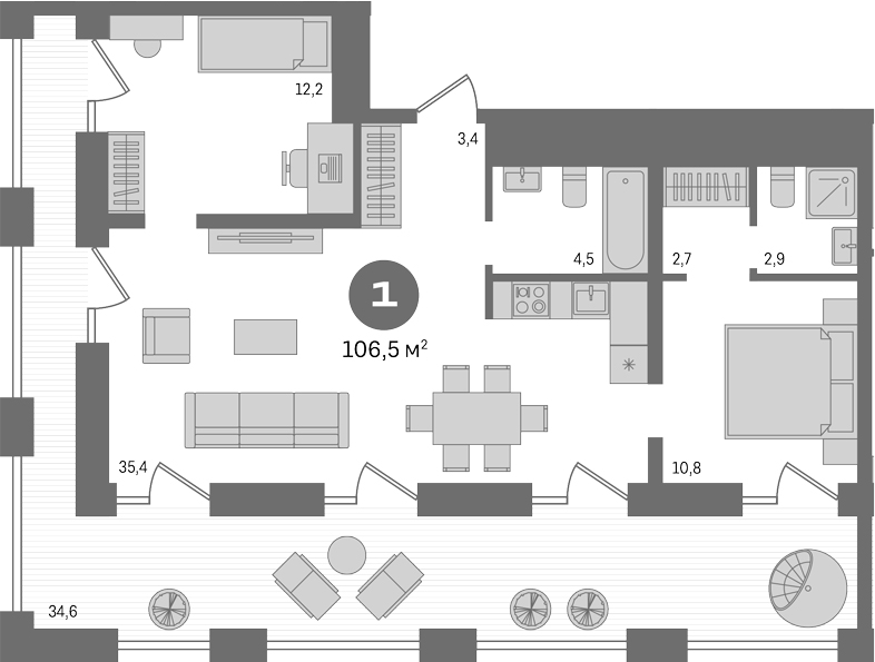 Планировка — Мылзавод, 3-комн., 72 м²