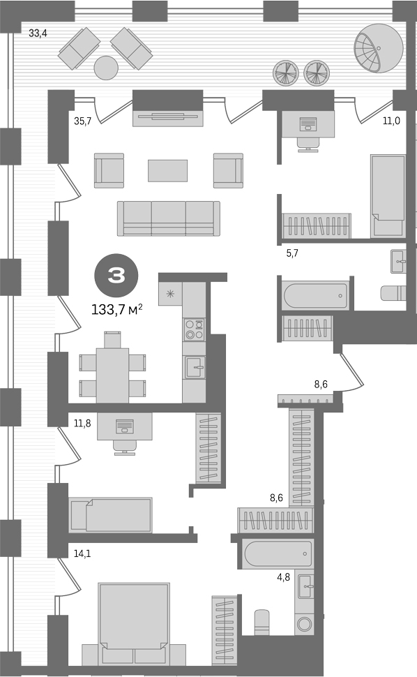 Планировка — Мылзавод, 4-комн., 99 м²