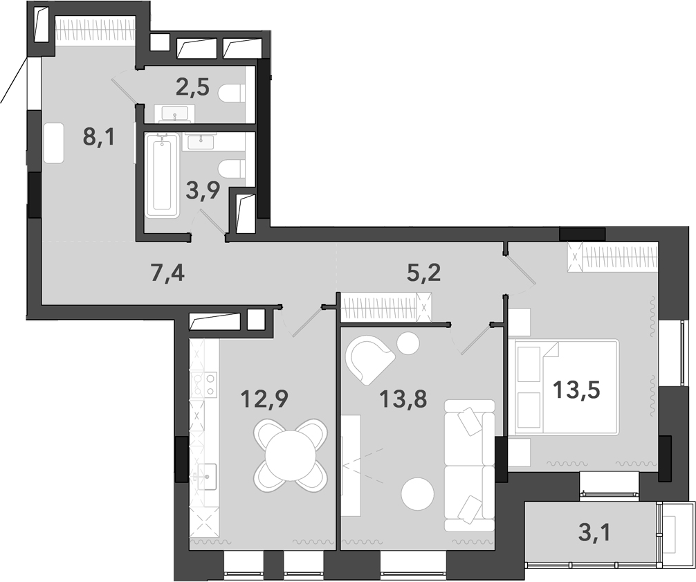 Планировка — Чистая Слобода, 2-комн., 67 м²