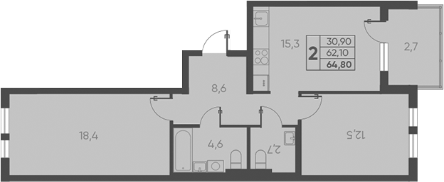 Планировка — Барса, 2-комн., 62 м²