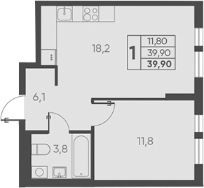 Планировка — Барса, 1-комн., 40 м²