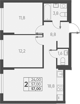 Планировка — Барса, 2-комн., 57 м²