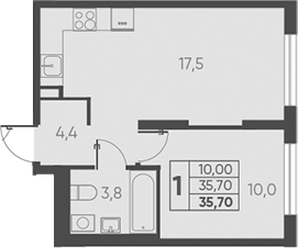 Планировка — Барса, 1-комн., 36 м²