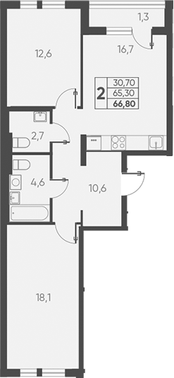 Планировка — Барса, 2-комн., 66 м²