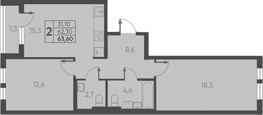 Планировка — Барса, 2-комн., 62 м²