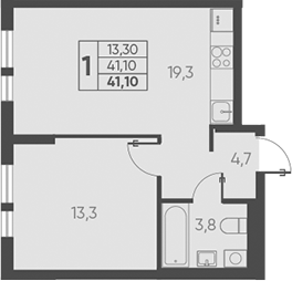 Планировка — Барса, 1-комн., 41 м²