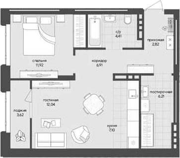 Планировка — Новый Кедровый, 1-комн., 51 м²