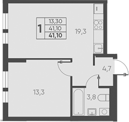 Планировка — Барса, 1-комн., 41 м²