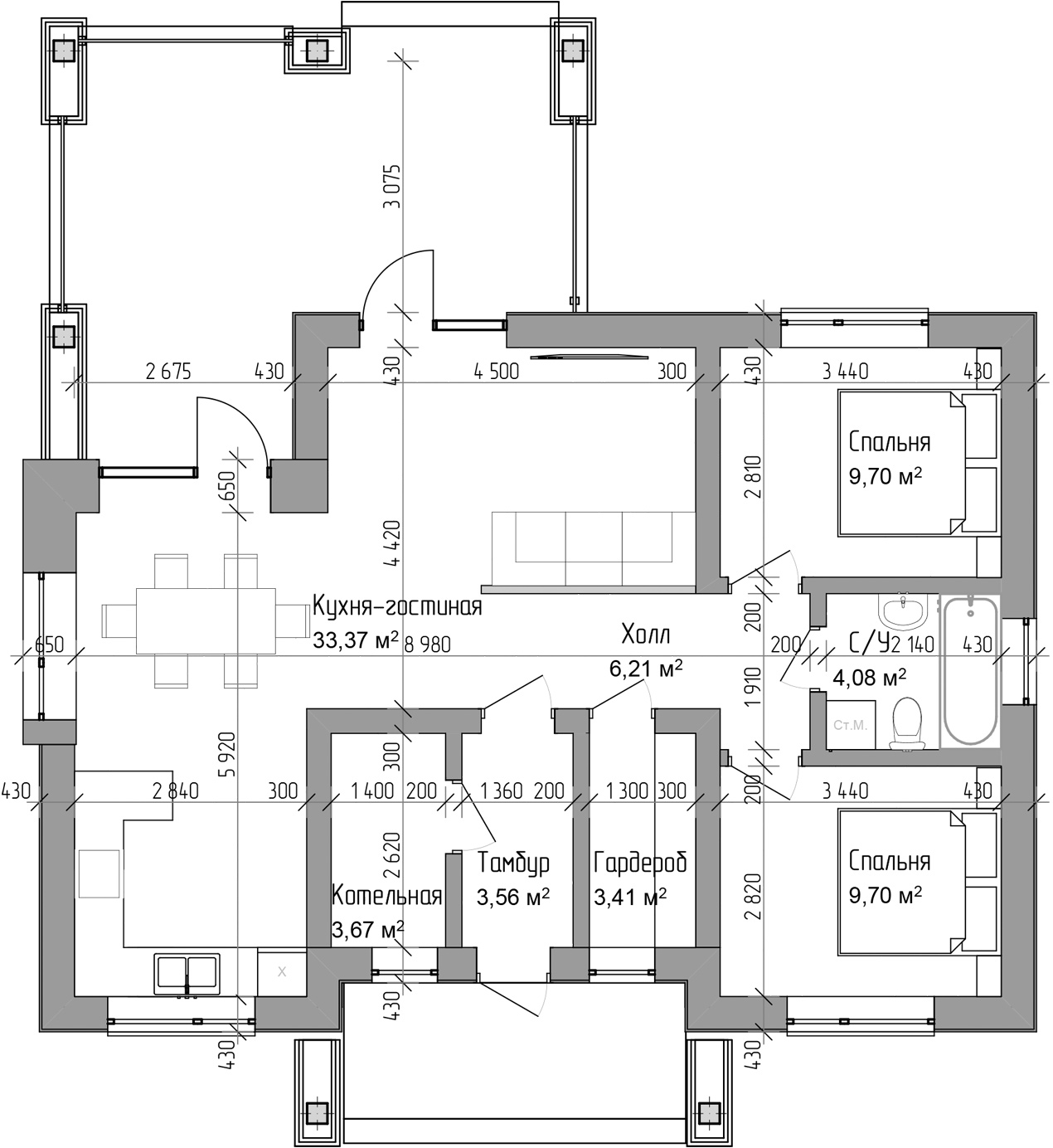 Планировка — Коттеджный поселок Дом. online, 2-комн., 74 м²