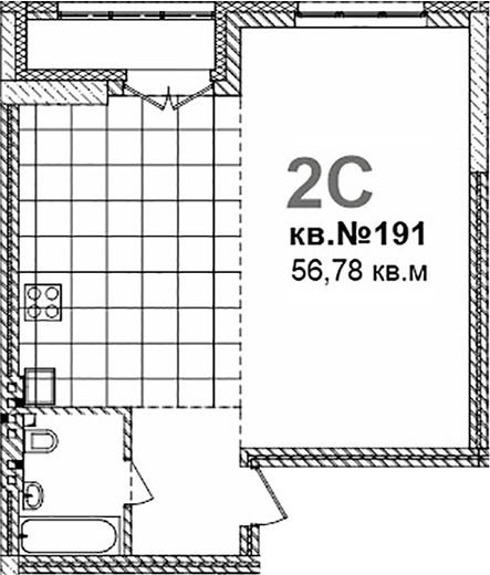 Планировка — Римский квартал, 1-комн., 57 м²
