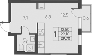 Планировка — Барса, Студия, 29 м²