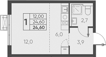 Планировка — Барса, Студия, 25 м²