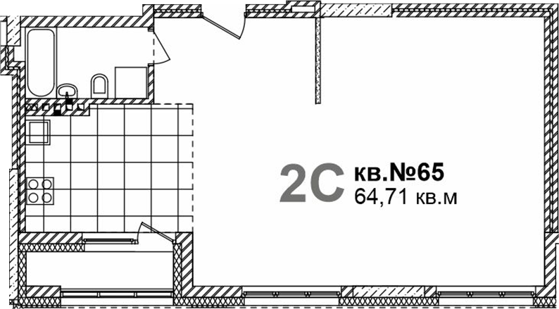 Планировка — Римский квартал, 1-комн., 65 м²